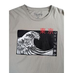 Bowery Supply Co XL Graphic T-Shirt Gray – Great Wave Print Tokyo Kanji...